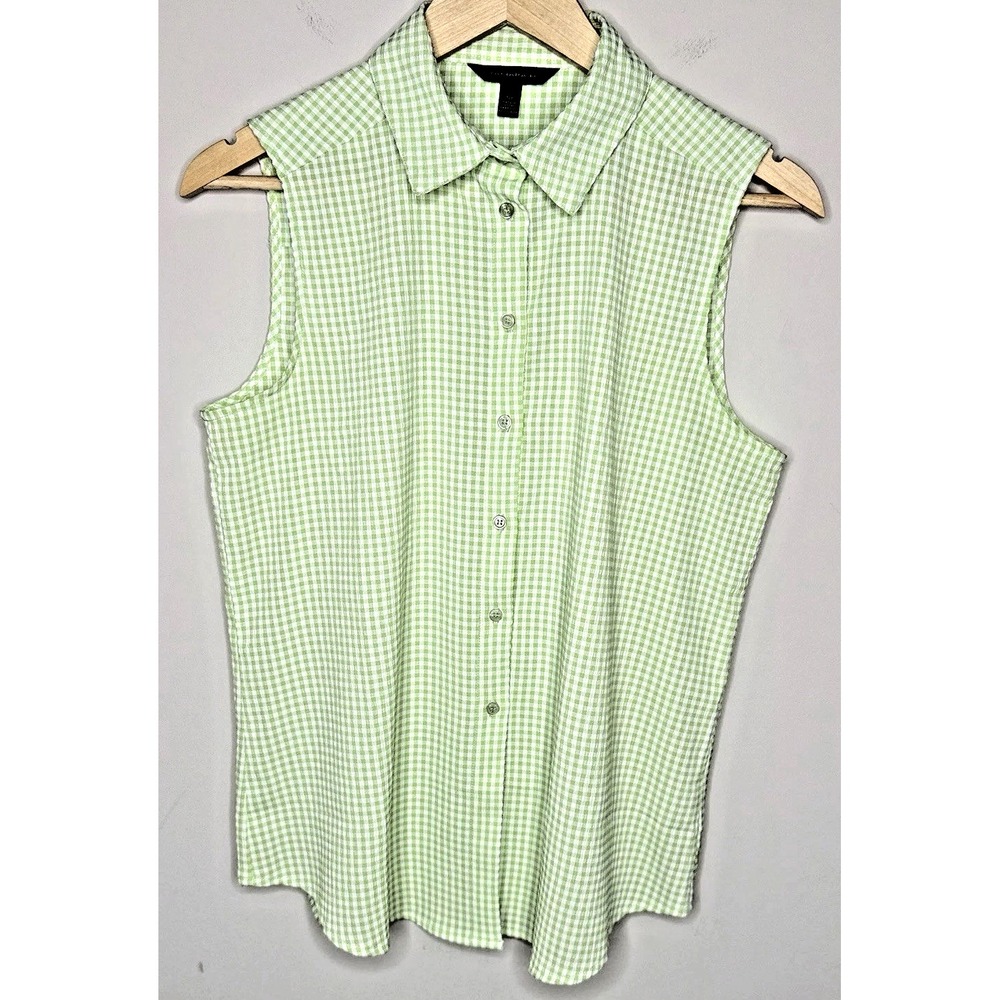 Sleeveless Shirt Small Lime White Plaid Tank Picnic Travel Comfort Beachy